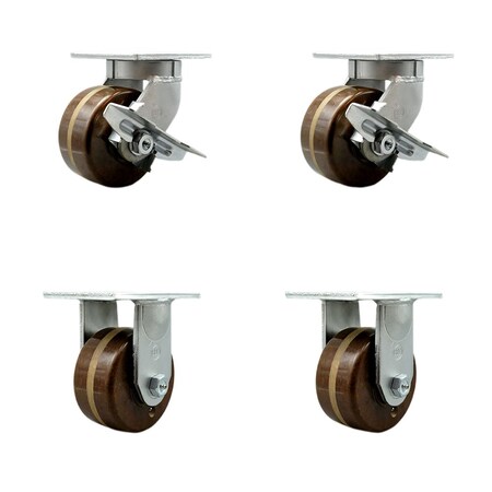 Service Caster 6'' Heavy Duty High Temp Phenolic Swivel Caster Set 2 Brakes 2 Rigid, 4PK CRAN-SCC-KP92S630-PHRHT-SLB-2-R-2